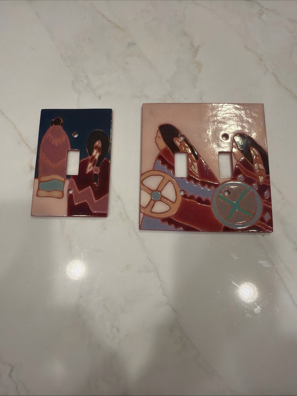 Hand-Painted Southwestern Swtich Plate Cover Set 2 Basket Weaver & Going Home